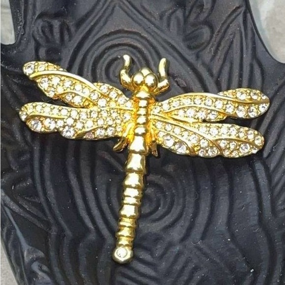 Vintage Swarovski Dragonfly Gold tone Brooch Pin - Picture 3 of 13